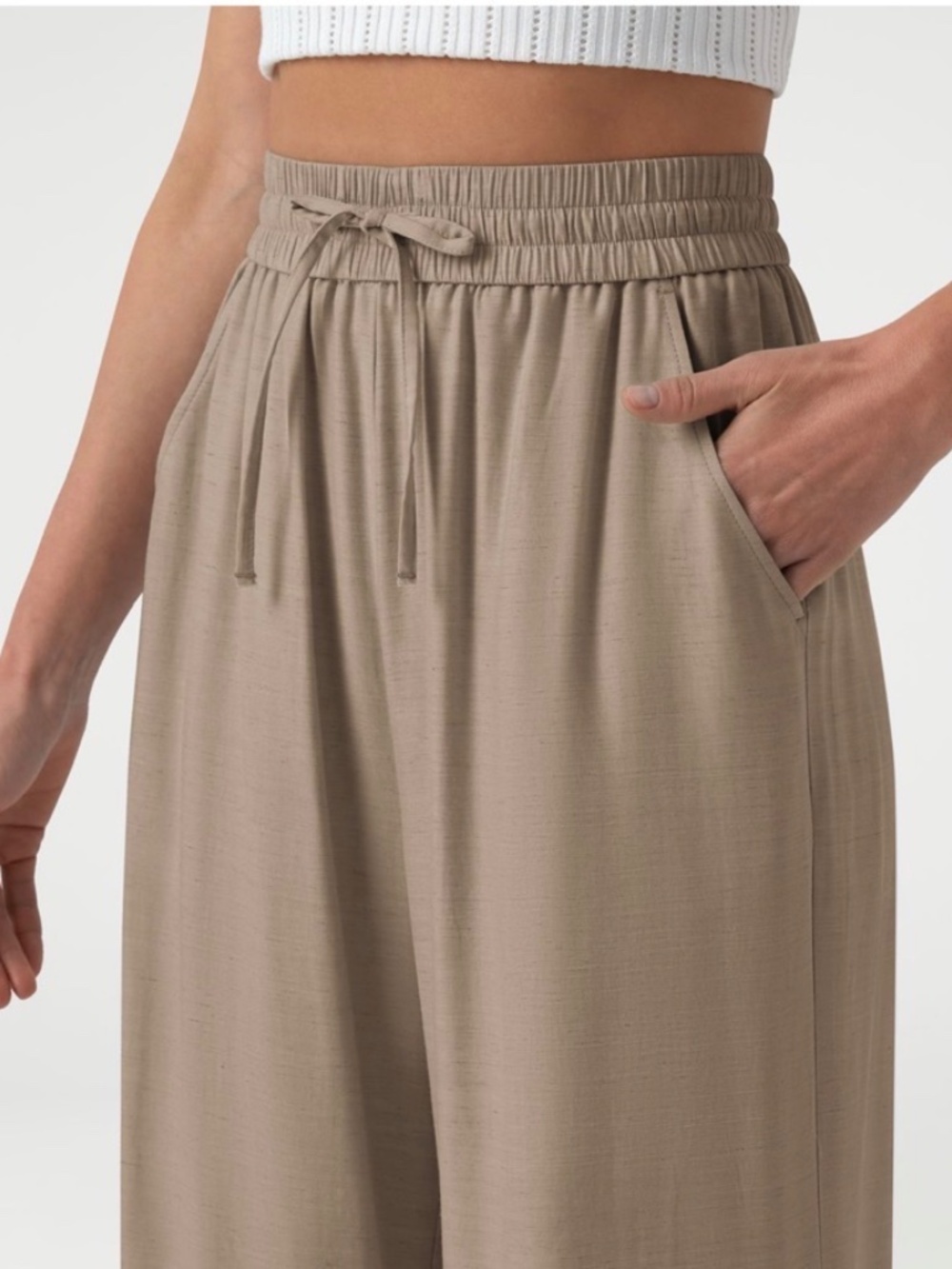 NWT Halara High-Waisted Drawstring Wide-Leg Linen-Blend Pants with Pockets large - Picture 5 of 6